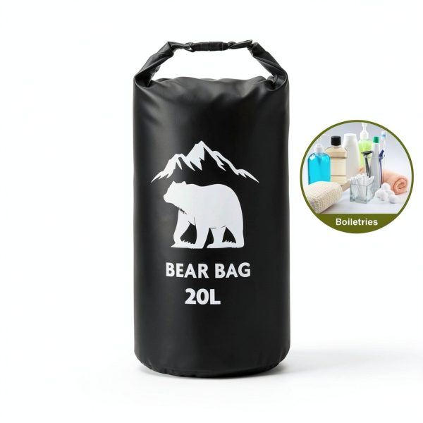 Bear Food Bag PLUVAVA 20L Black Waterproof Set with Rope & Pouch-3