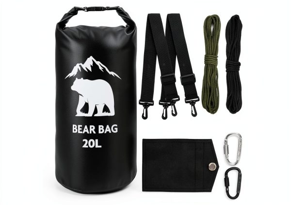 Bear Food Bag PLUVAVA 20L Black Waterproof Set with Rope & Pouch-0