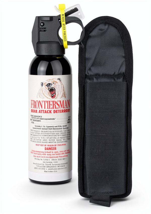 SABRE Frontiersman 7.9 fl oz. Bear Spray, Maximum Strength 2.0% Major Capsaicinoids, Powerful 30 ft. Range Bear Deterrent, Outdoor Camping & Hiking Protection, Quick Draw Holster & Multipack Options-0