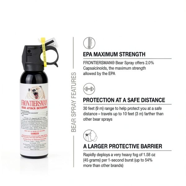 SABRE Frontiersman 7.9 fl oz. Bear Spray, Maximum Strength 2.0% Major Capsaicinoids, Powerful 30 ft. Range Bear Deterrent, Outdoor Camping & Hiking Protection, Quick Draw Holster & Multipack Options-1