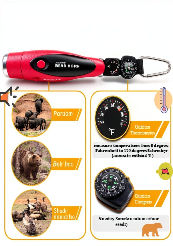120dB Electronic Air Horn with Compass & Thermometer- Bear Horn to Scare Bears - Self Defense for Hiking-2